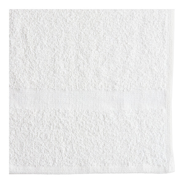 A white towel with a blue stripe.