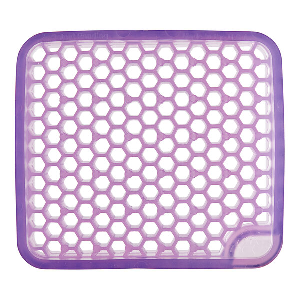 A white plastic container with purple and white labels and a purple cap.