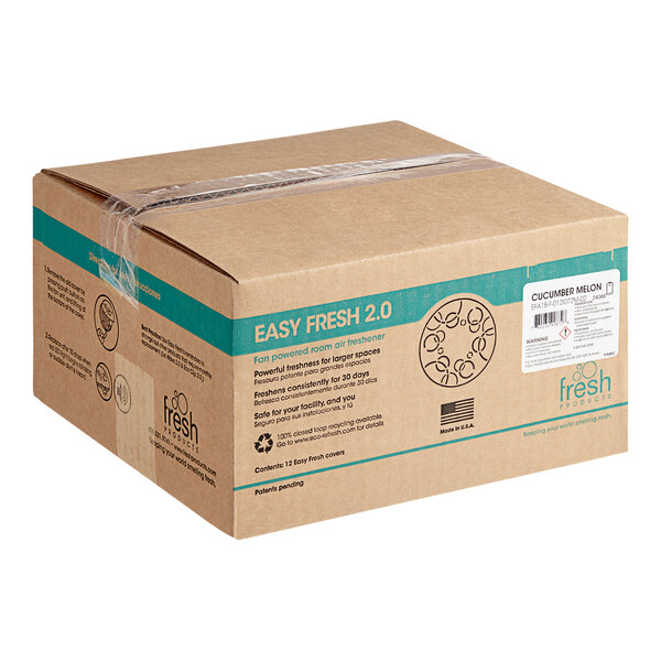 A white box with blue and green labels for 12 Fresh Products Easy Fresh Cucumber Melon air freshener refills.