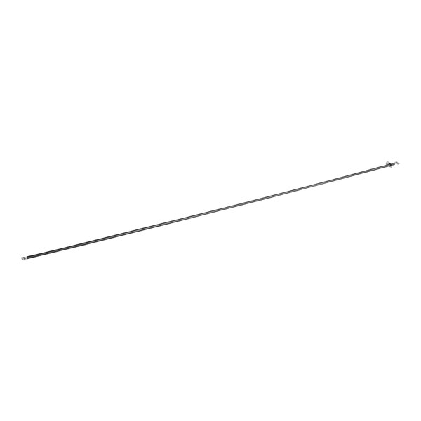 A long thin metal rod with a long thin black wire on each end.