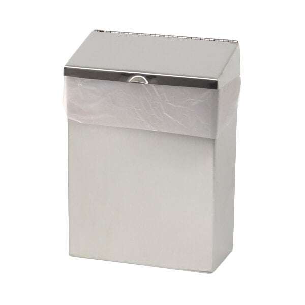 A medium-sized sanitary napkin receptacle with a liner bag inside.