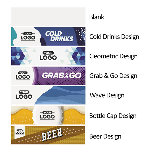 A white sign panel with a variety of beer and soda labels and text.