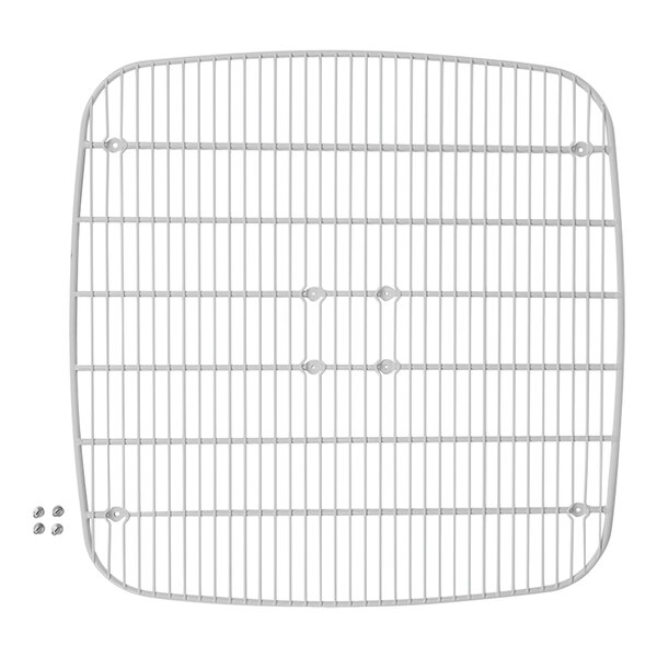 A white metal grid with holes for screws.