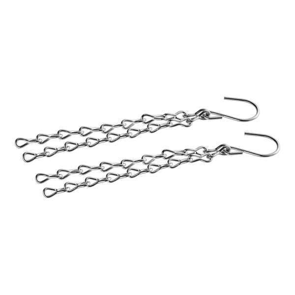 Two silver Avantco strip warmer support chains.