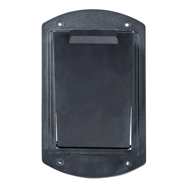 A black rectangular plastic door with a black plastic handle.