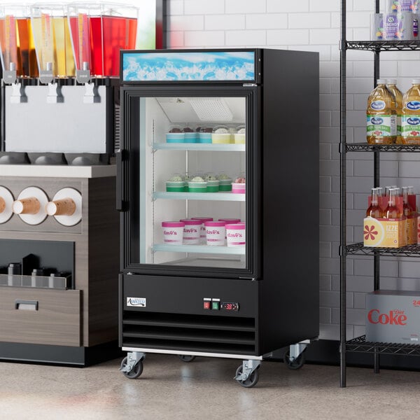 Avantco GDC-9F-HC 27" Customizable Vinyl Black Swing Glass Door Merchandiser Freezer with LED Lighting