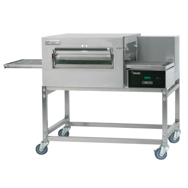 A stainless steel Lincoln Impinger conveyor oven with a window.