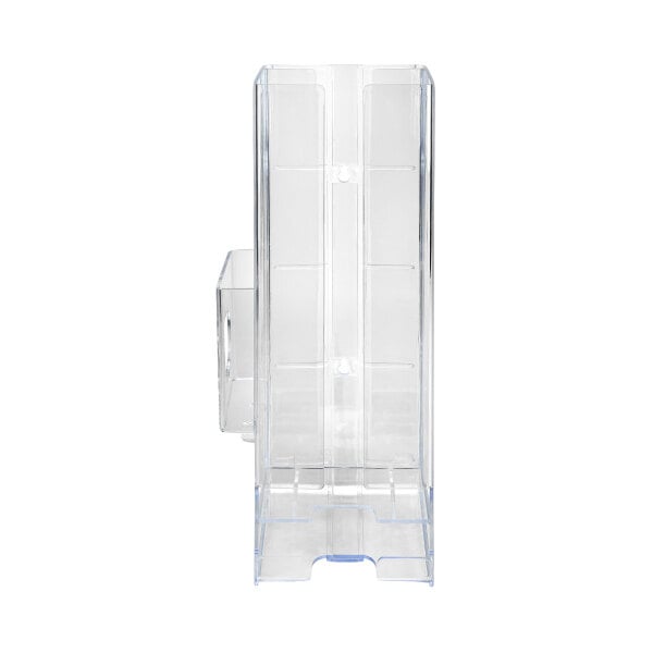 A clear plastic surface-mount dual sanitary napkin and tampon dispenser.