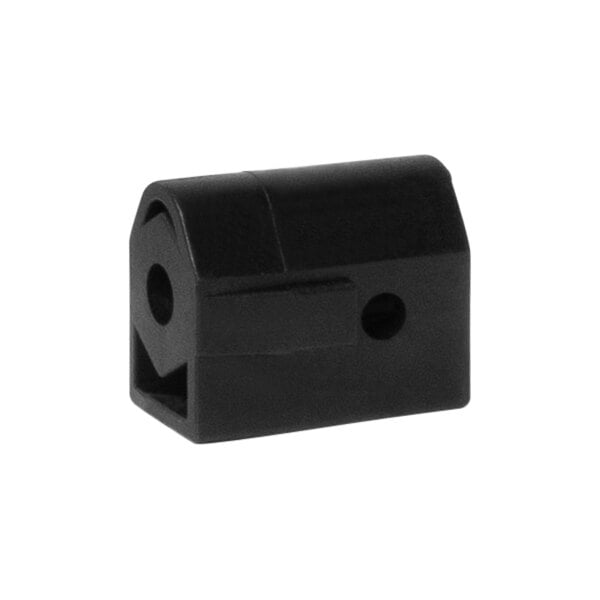 A black plastic cylinder with holes.