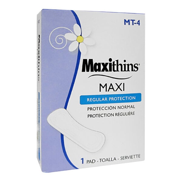 A package of Hospeco Maxithins Maxi #4 Menstrual Pads.