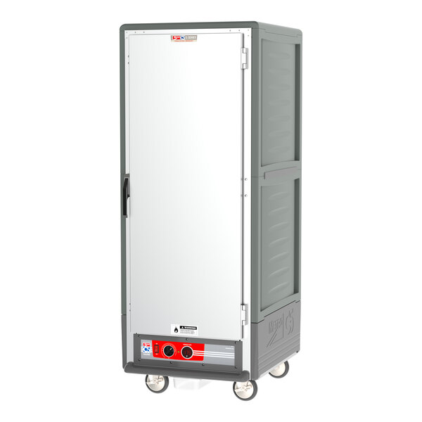 A grey Metro C5 heated holding cabinet with a white door.