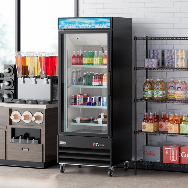 Avantco GDC-23-LH 28 3/8" Customizable Vinyl Black Left-Hinged Swing Glass Door Merchandiser Refrigerator with LED Lighting