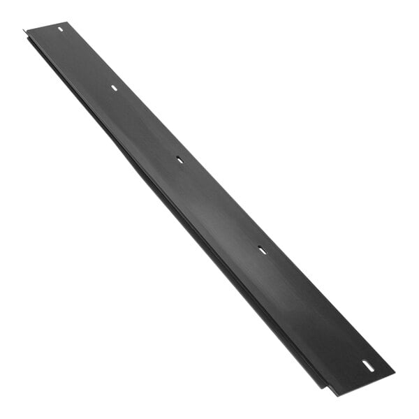 A black metal bar with two holes.