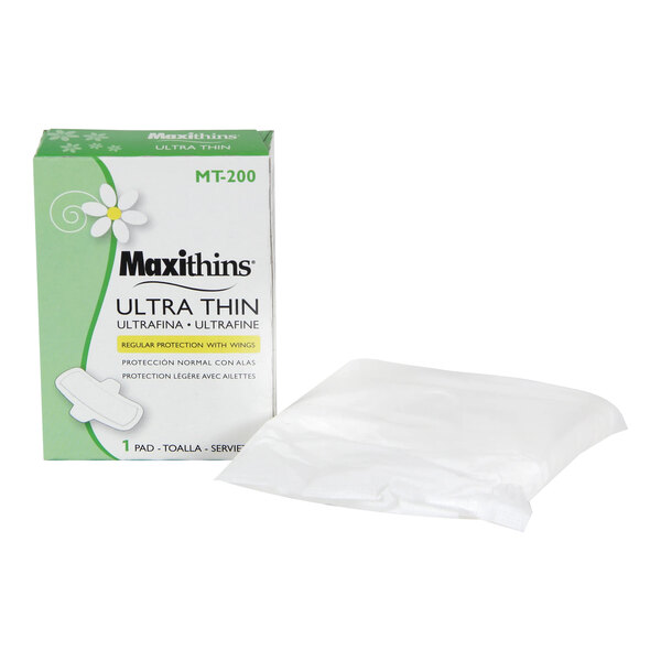 Hospeco Maxithins Ultra Thin #4 Menstrual Pad with Wings for Feminine Hygiene Dispensers - Regular - 200/Case