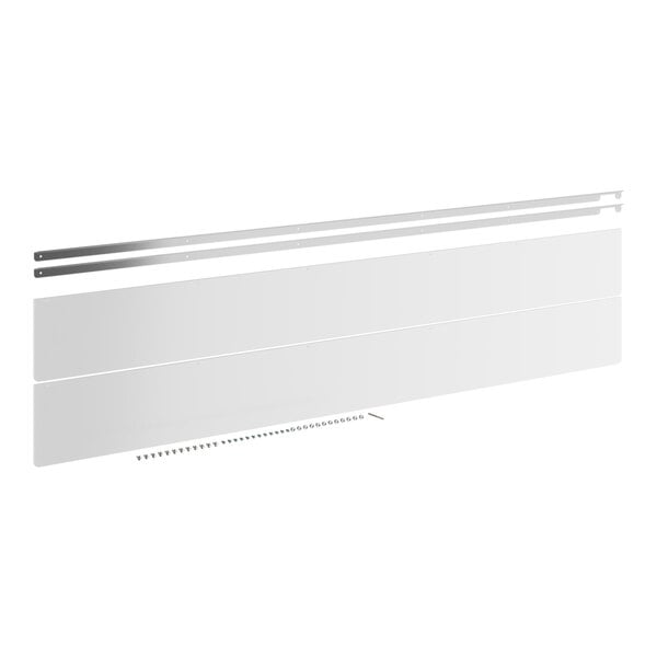 A white rectangular sneeze guard panel with metal rods.