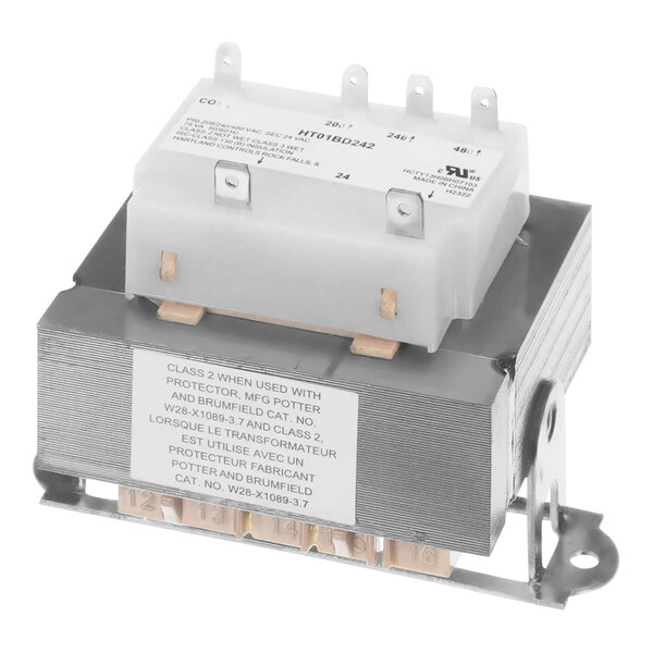 A Carrier transformer with a white label.