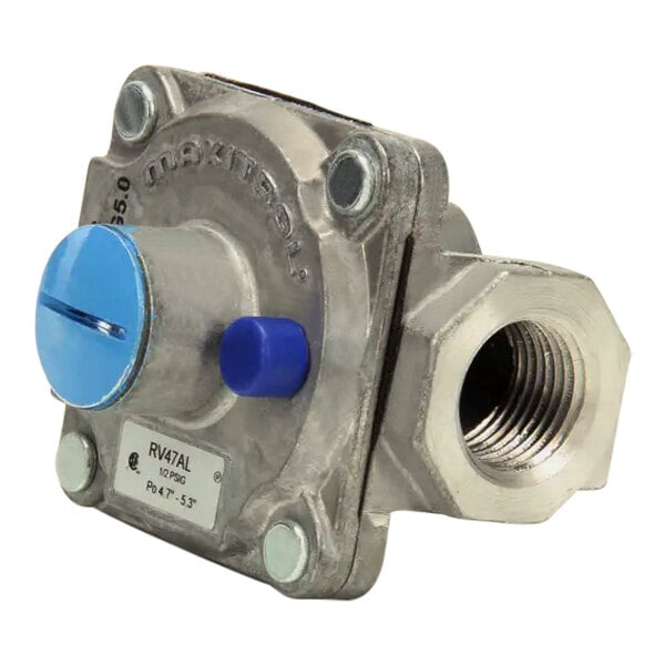 An American Range gas regulator with a blue knob.