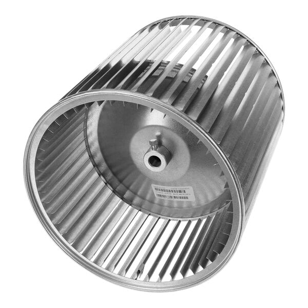 A Carrier metal blower wheel with a hole in the center.