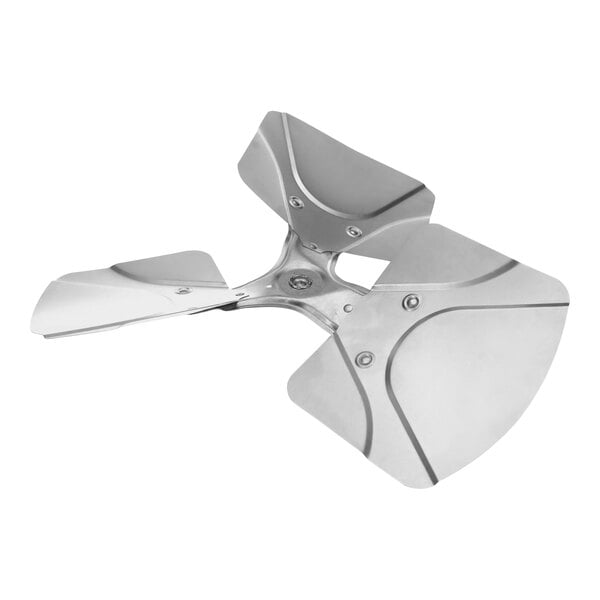 A Carrier metal fan blade with four silver propellers.