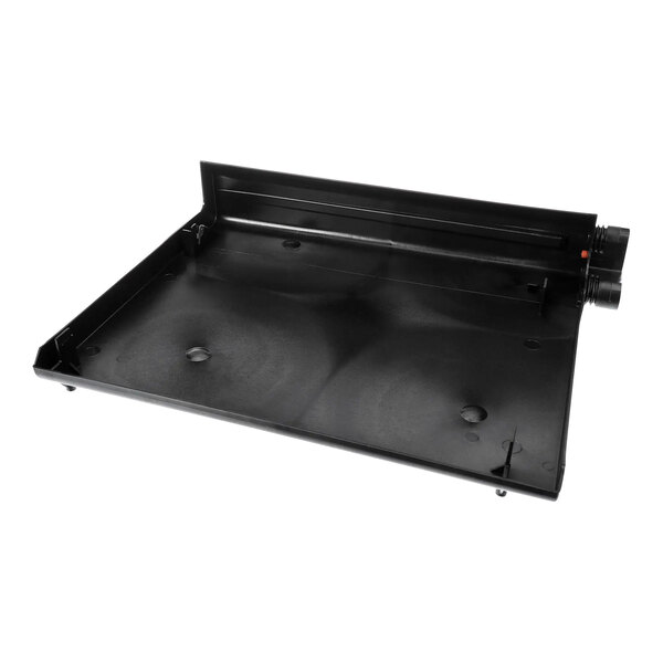 A black rectangular Carrier drain pan with a hole in it.