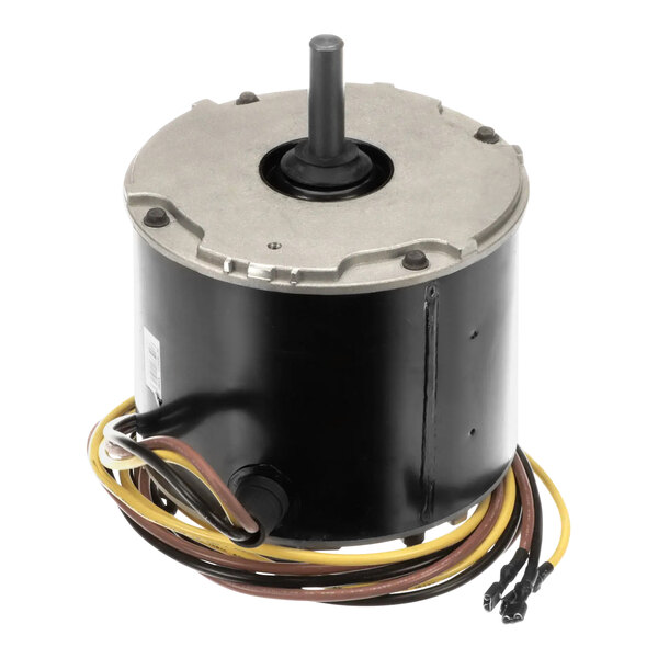 A black and silver electric motor with wires.