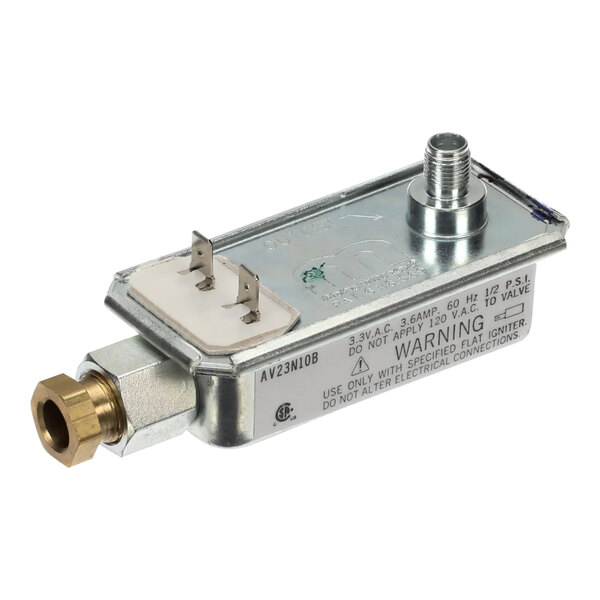An American Range Dual Safety Vertical Gas Valve with a brass connector.