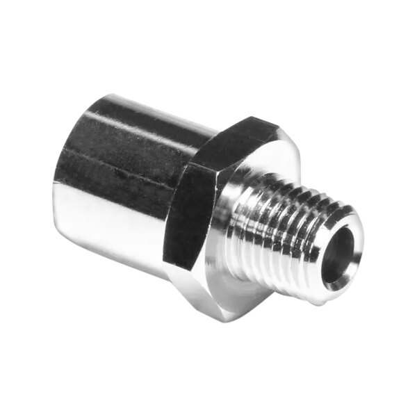 A stainless steel Bunn hose fitting with a threaded end.