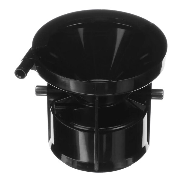 A black plastic Bunn brew funnel with a metal handle.