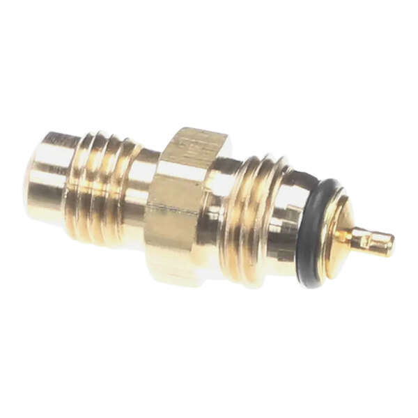 A brass Carrier valve core fitting with a gold and black end.