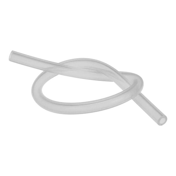 A clear plastic tube with a knot on one end.