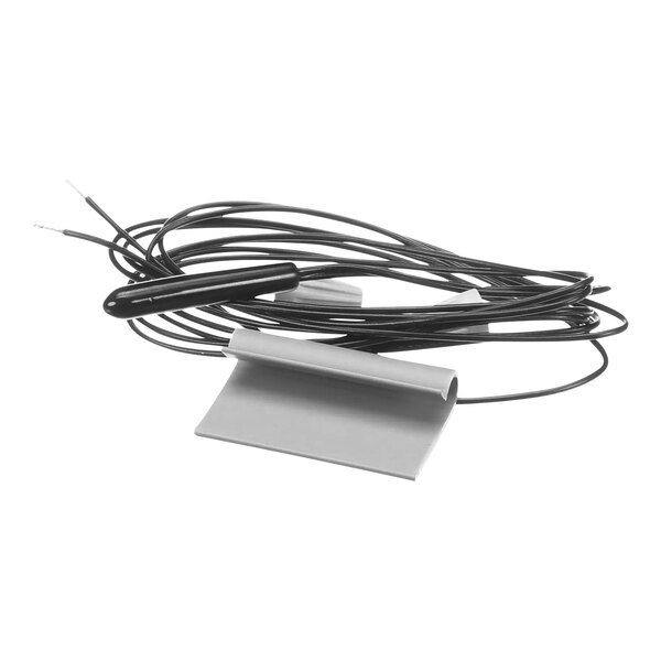A black and white cable with a metal bar on the end.