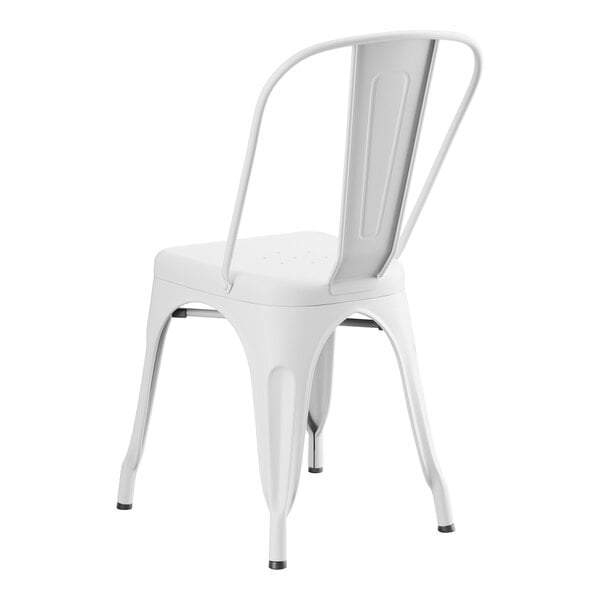 A Lancaster Table & Seating white metal chair with a backrest and legs.