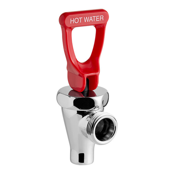 A Bunn faucet assembly with a red handle.