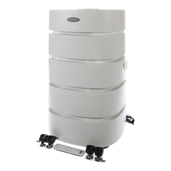 A white cylindrical Carrier RMAP-SST Smart Room Air Purifier with a white lid.