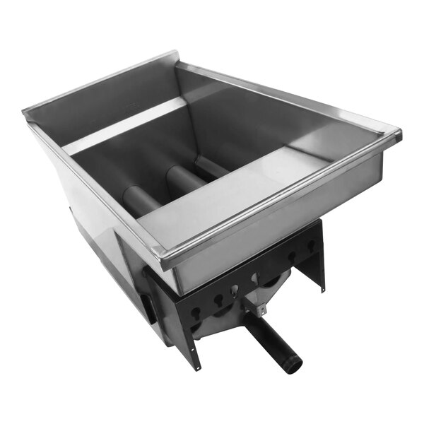 A stainless steel American Range fryer tank with a handle.