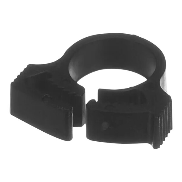 A black plastic ring with two holes.