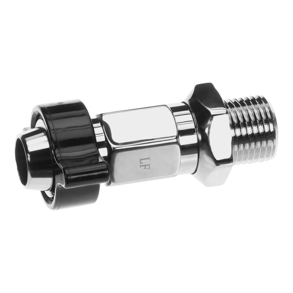 A Bunn stainless steel and black metal pipe fitting.
