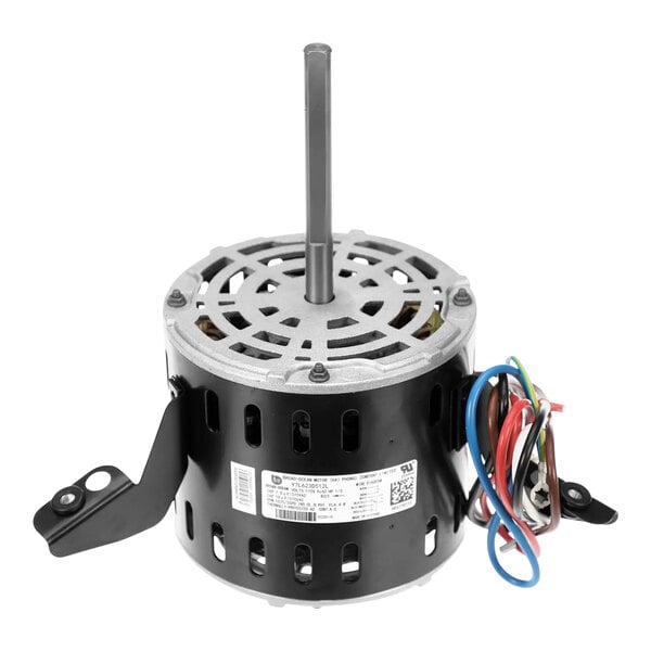 A Carrier black and silver electric motor with wires.