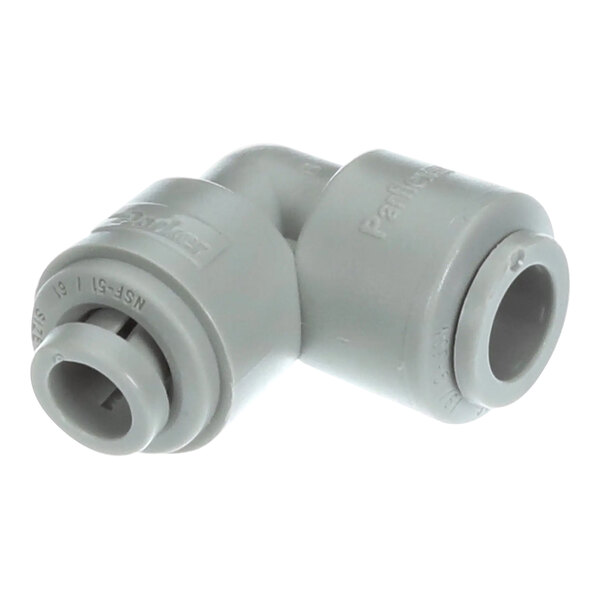 A grey plastic pipe fitting with a grey end.