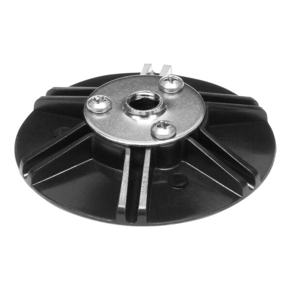 A black and silver metal Bunn sprayhead assembly with a circular disc and two holes.