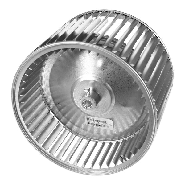 A Carrier metal blower wheel with a metal cover.