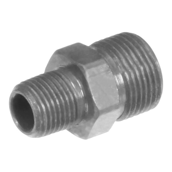 A Bunn metal compression fitting with a black finish on the nut.