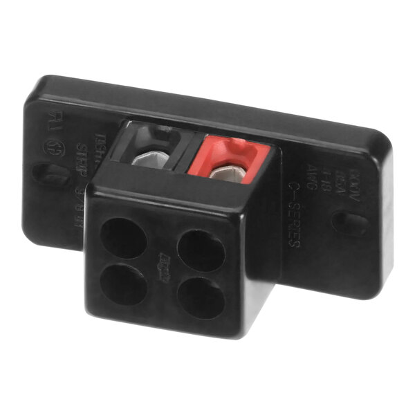 A Bunn red and black terminal block with two poles.