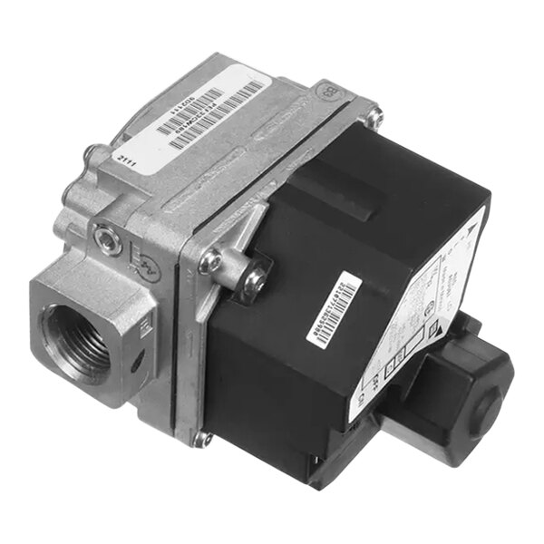 A close-up of a Carrier gas valve with a black plastic housing.