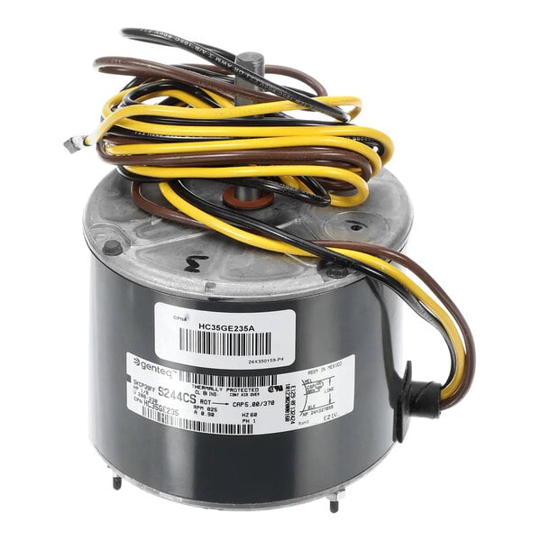 A Carrier HC35GE235 small electric motor with wires and a wire harness.