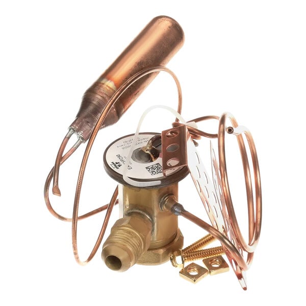 A close up of a Carrier R410A Expansion Valve with copper tubing.