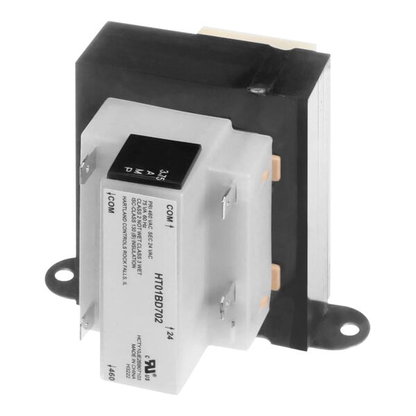 A close-up of a Carrier 460V to 24V transformer.