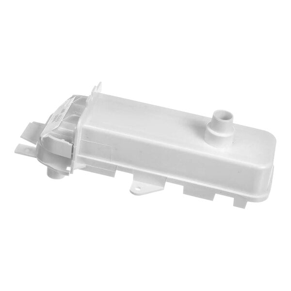 A white plastic Carrier condensate trap with a hole.