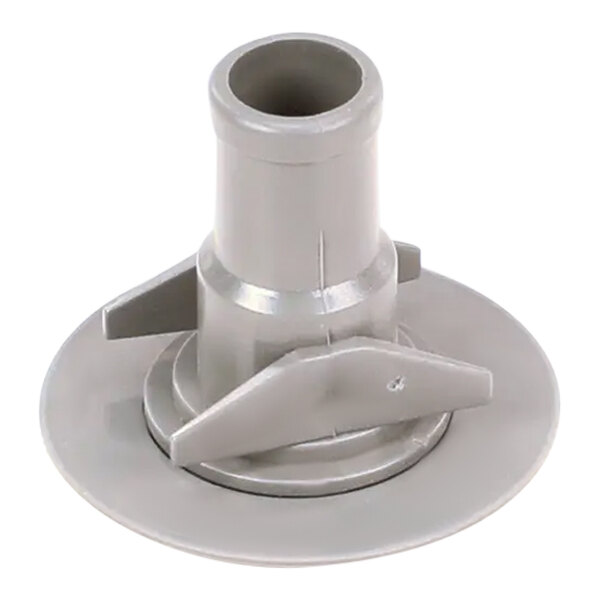 A grey plastic Bunn water inlet fitting with a round metal base.