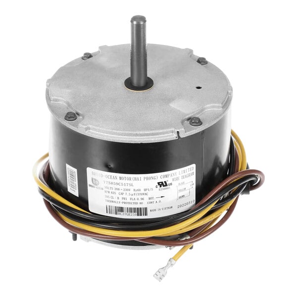 A Carrier HC37GE210 condenser fan motor with wires.